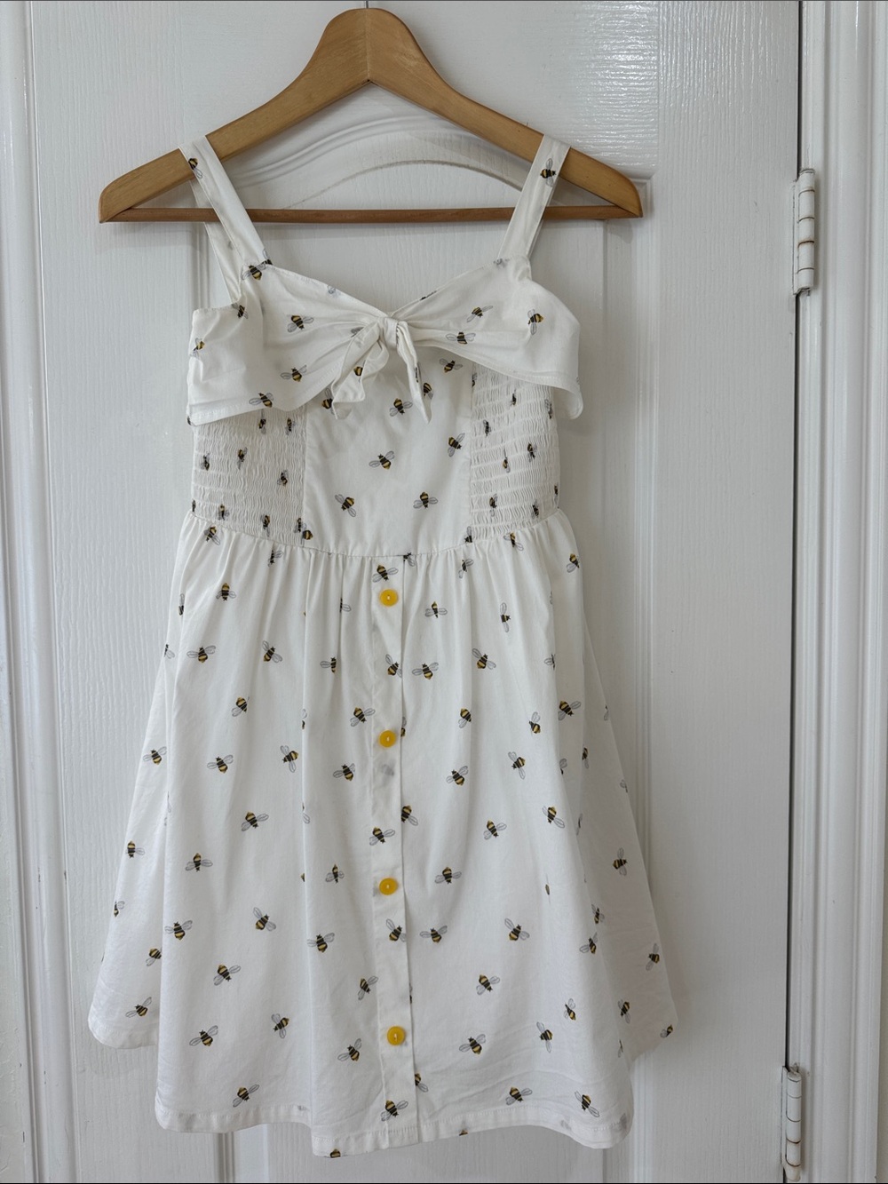 American Girl White Bee-Print Sundress with Yellow Buttons